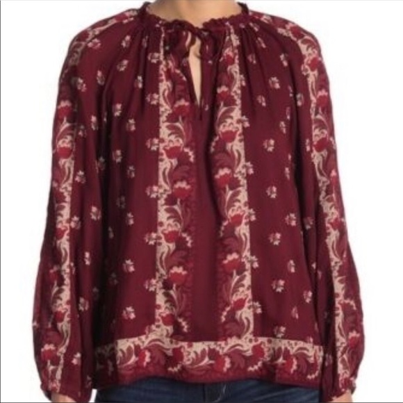 Lucky Brand | Floral Print Burgundy Peasant TopNWT - Picture 3 of 8